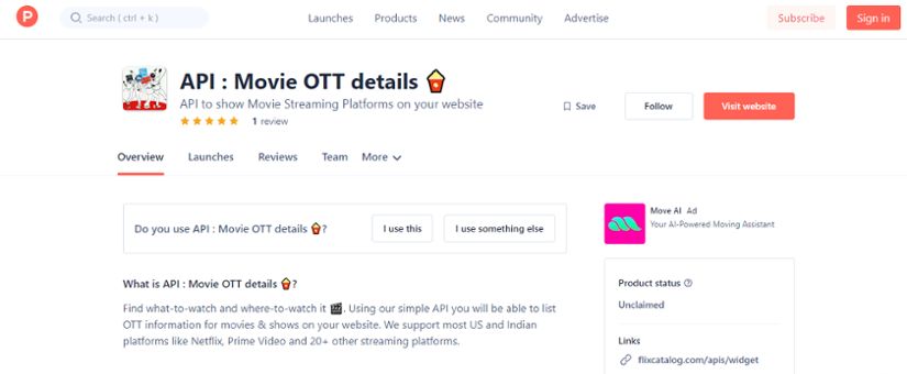 OTT Details API Page