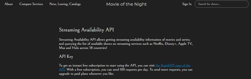 Streaming Availability API Page