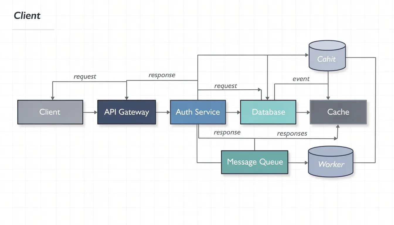 The image depicts a flowchart illustrating system architecture, featuring connected boxes that represent various components and arrows indicating the direction of data flow. This visual representation aids in understanding how different elements interact within web services and APIs, such as search engines and cloud computing solutions.